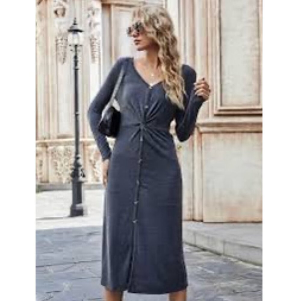 Shein Gray Knit Long Sleeve Dress